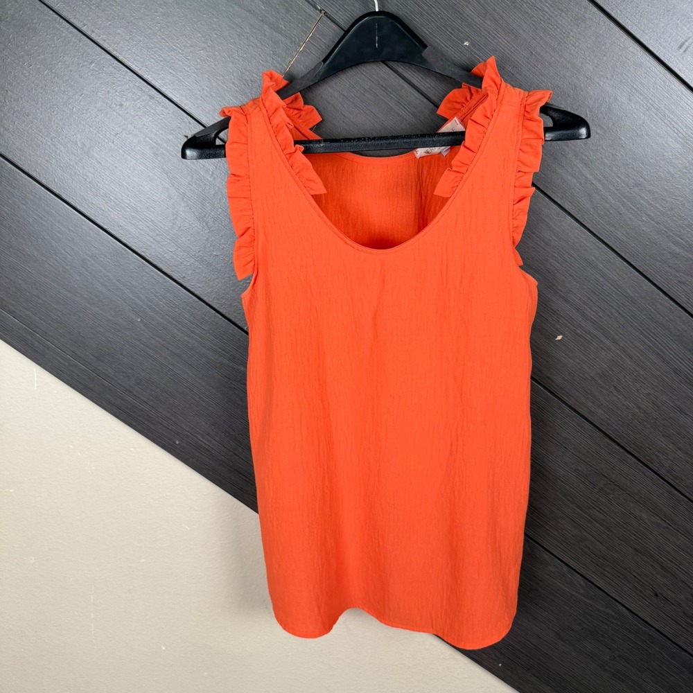 Periwinkle Collection Women's XS Orange Ruffle Sleeve Tank Top Blouse Made USA